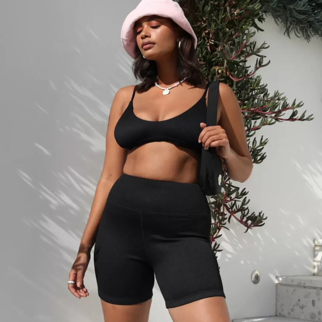 Basic Bike Shorts – Pitch Black Ribbed New Arrivals<Kulani Kinis Sale