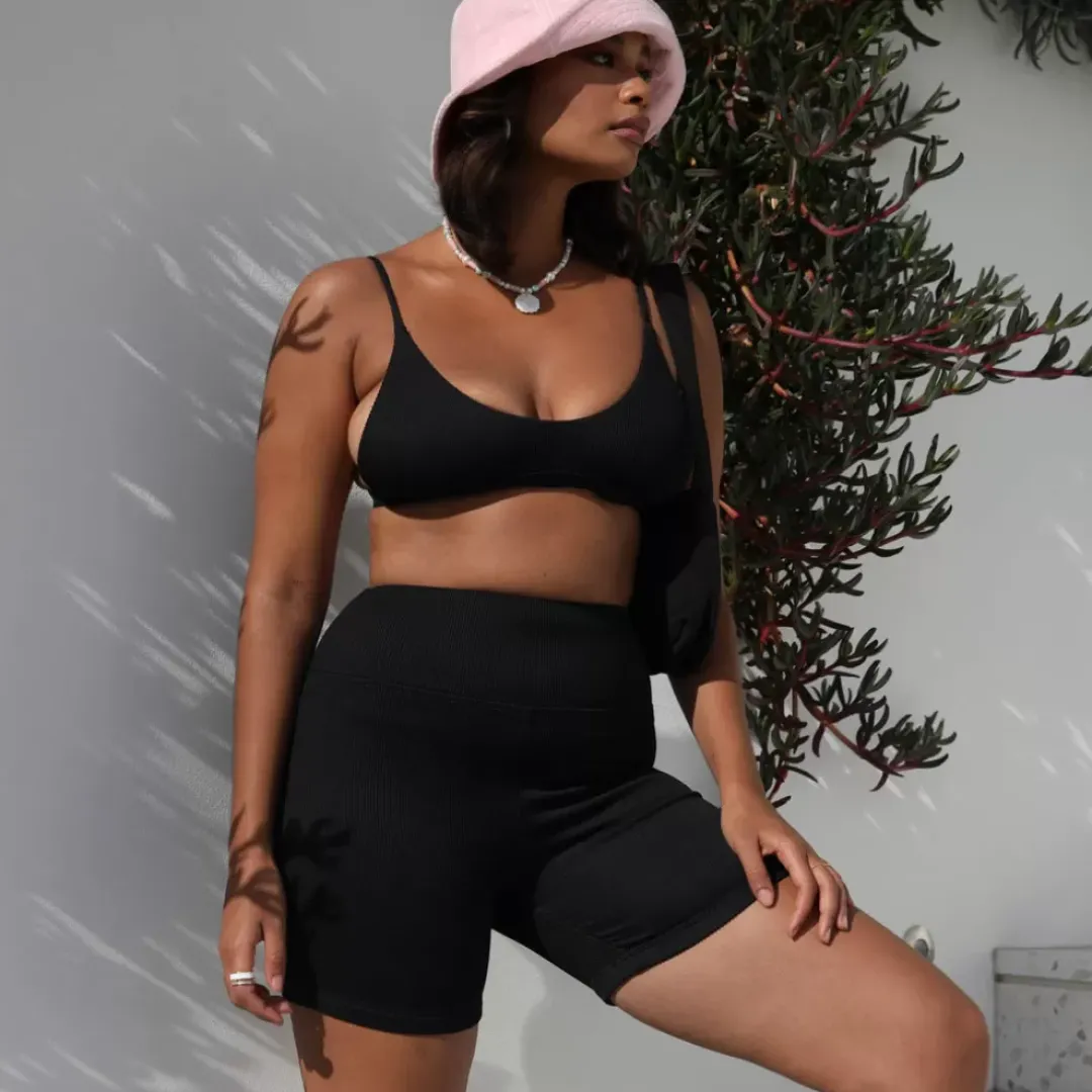 Basic Bike Shorts – Pitch Black Ribbed New Arrivals<Kulani Kinis Sale