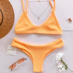 Cheeky Bikini Bottom – Mango Ribbed Bikini Bottoms<Kulani Kinis New