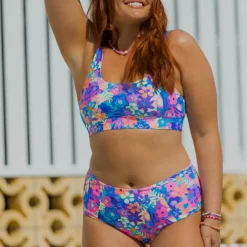 High Waist Panel Bikini Bottom – Rainbow Jungle<Kulani Kinis Clearance
