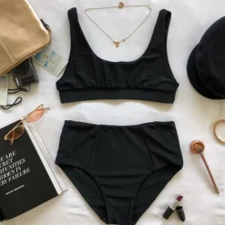 High Waist Panel Bikini Bottom – Pitch Black<Kulani Kinis Shop