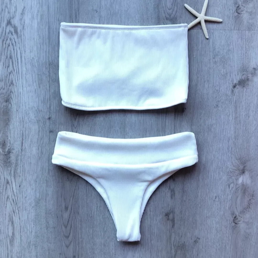 Long Tube Bikini Top – White Ribbed Bikini Tops<Kulani Kinis Cheap