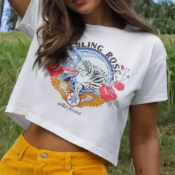 Rambling Rose Crop Tee Shirt – Shell White New Arrivals<Kulani Kinis Fashion
